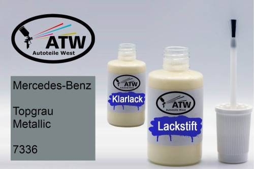 Mercedes-Benz, Topgrau Metallic, 7336: 20ml Lackstift + 20ml Klarlack - Set, von ATW Autoteile West.